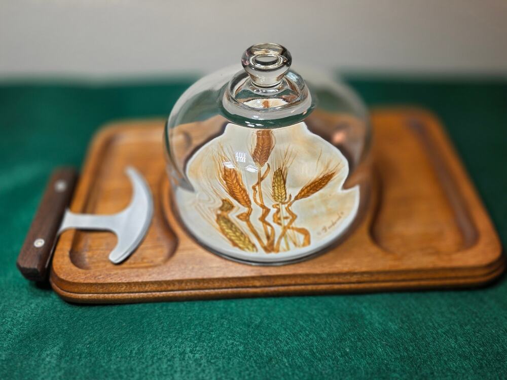 Vintage Goodwood Wheat Design Glass Dome Lidded Cheese & Cracker Tray